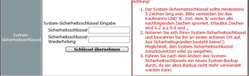 WebUI Systemsicherheitsschlüssel